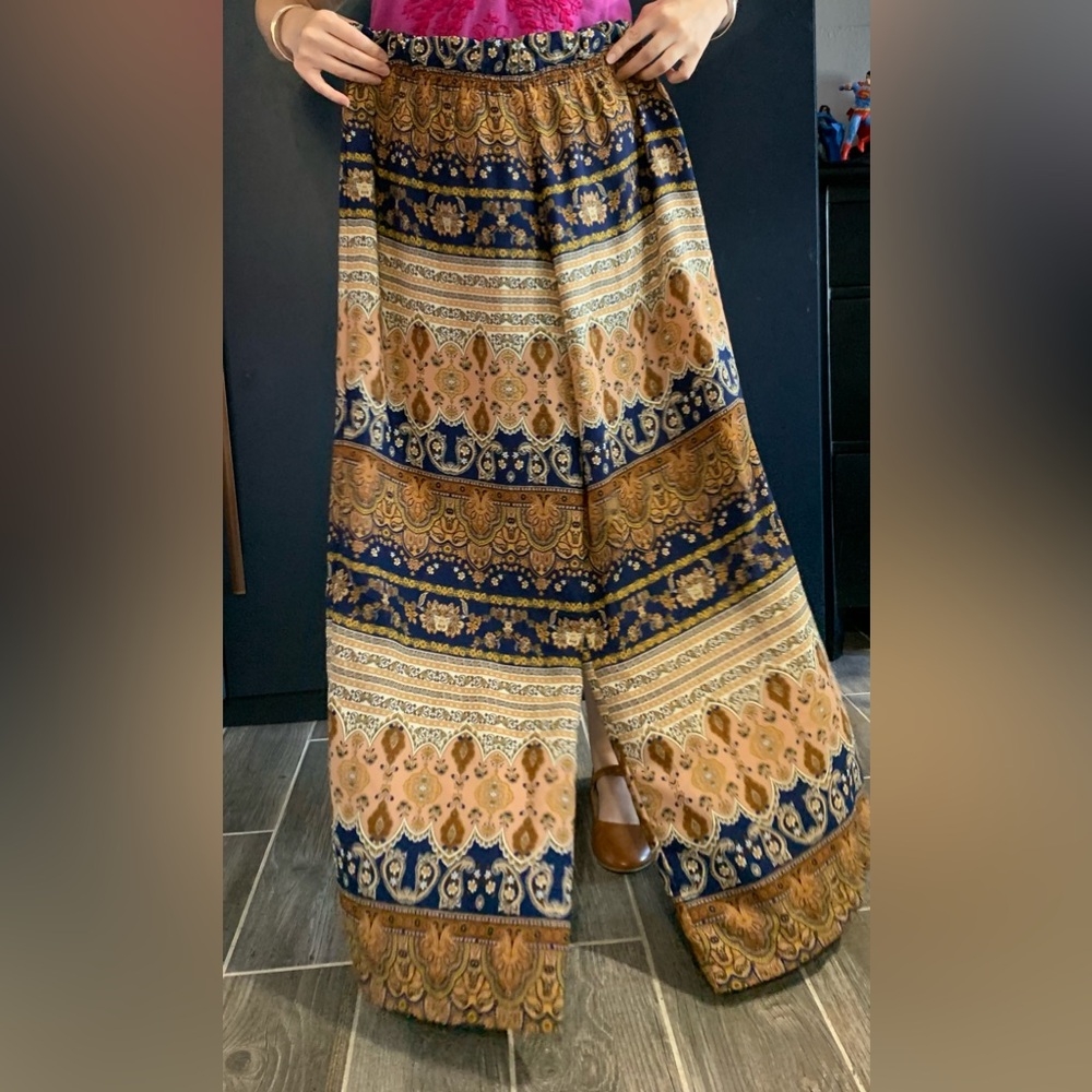 Paisley palazzo pants.